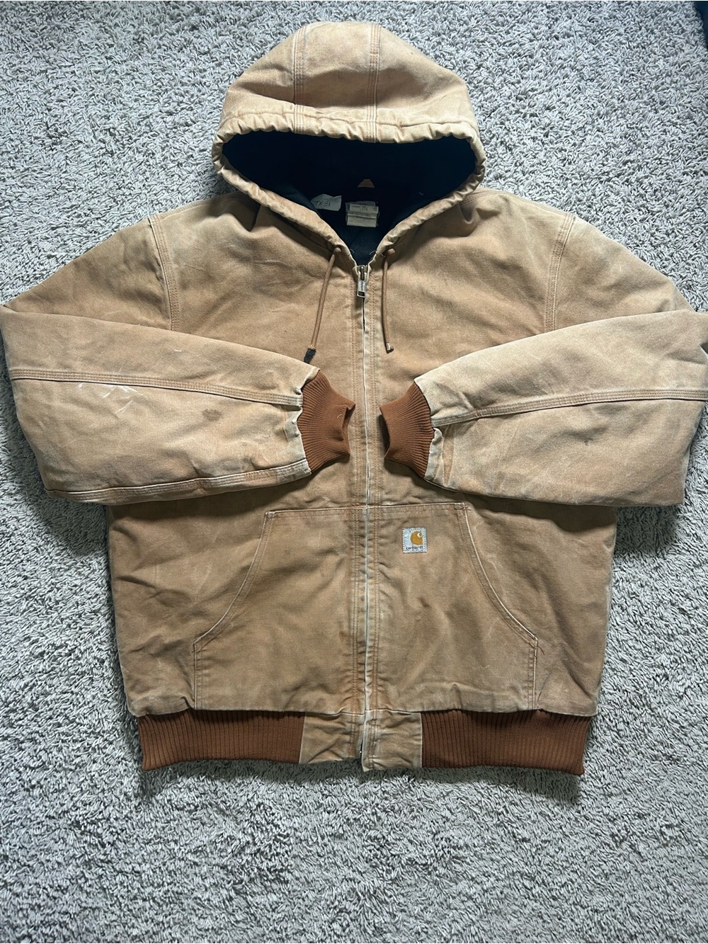 Carhartt Large Tall 25x31 Tan Hooded Duck Canvas Jacket